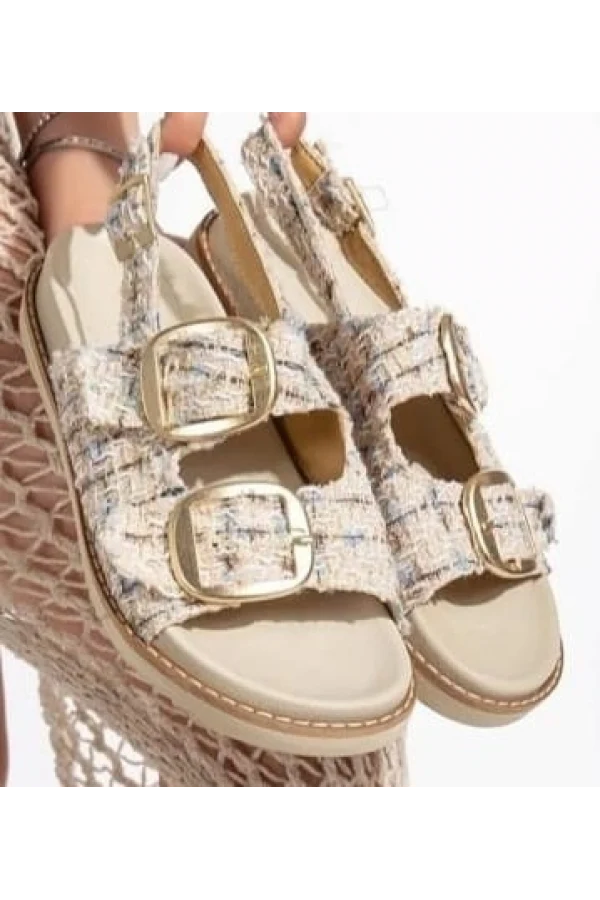 Olira Bej Simli Kemerli Sandalet