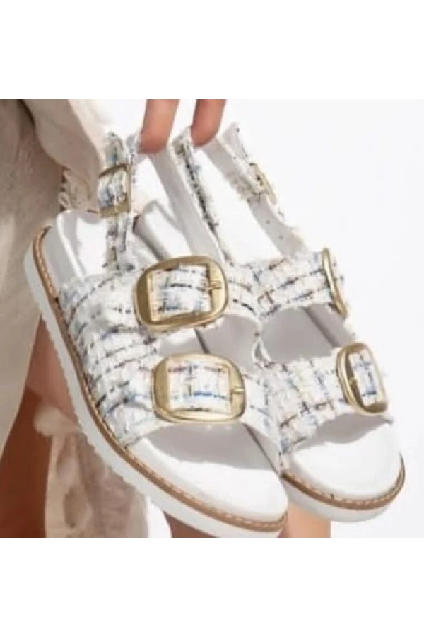 Olira Beyaz Simli Kemerli Sandalet