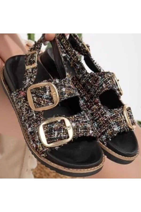Olira Siyah Simli Kemerli Sandalet