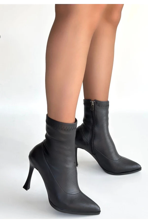 Orjen Siyah Cilt Streç Topuklu Bot