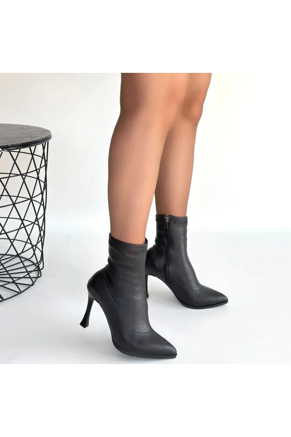 Orjen Siyah Cilt Streç Topuklu Bot