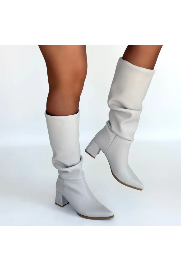 Pitay Bej Cilt Topuklu Çizme