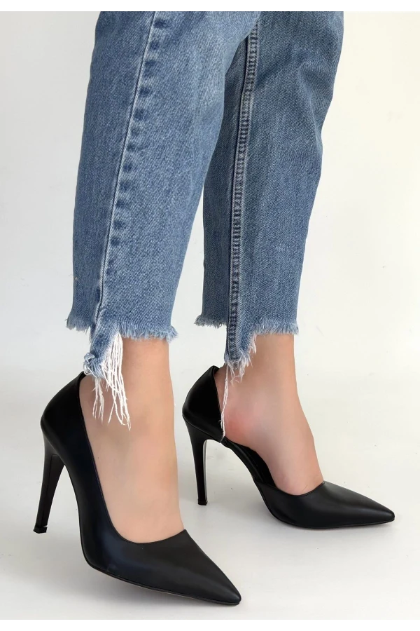 Pley Siyah Cilt Stiletto Ayakkabı