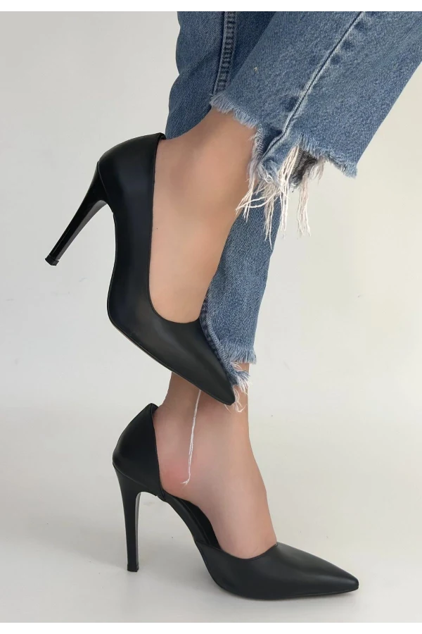 Pley Siyah Cilt Stiletto Ayakkabı