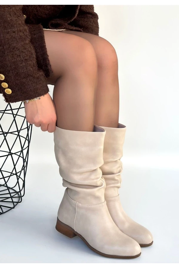 Plod Bej Cilt Körüklü Çizme