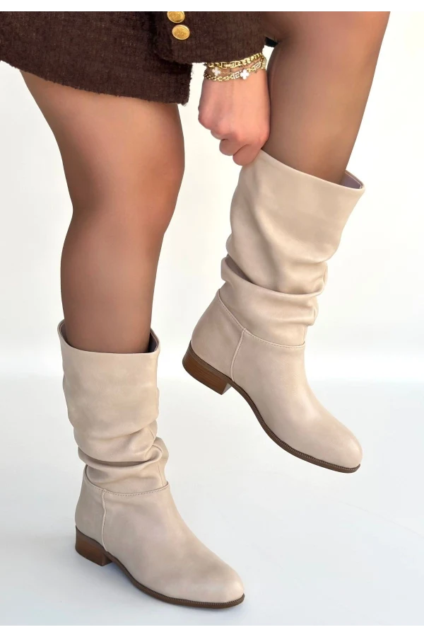 Plod Bej Cilt Körüklü Çizme