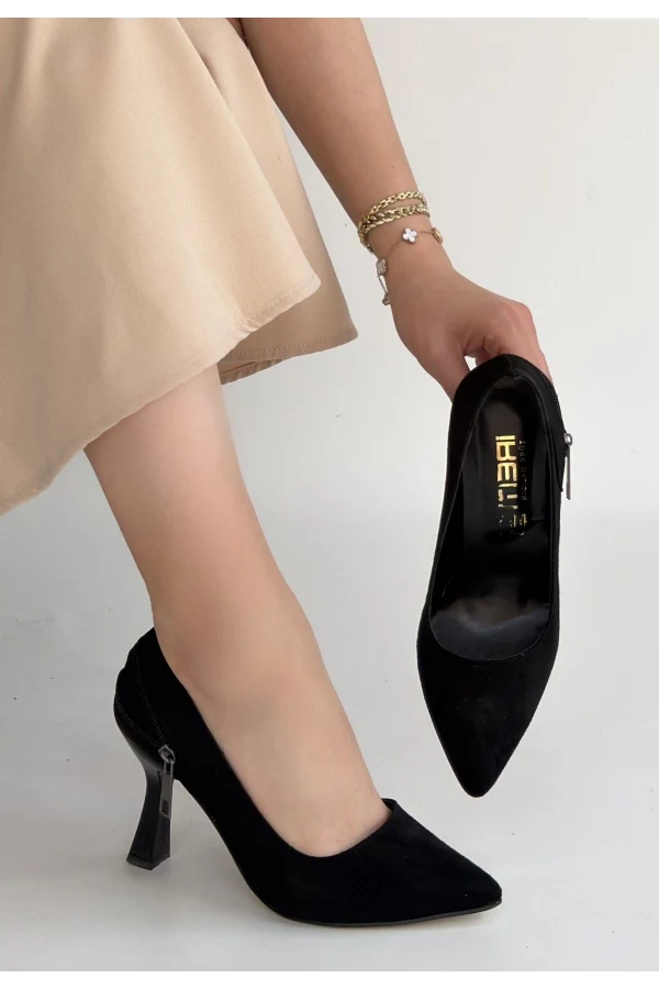 Retta Siyah Süet Topuklu Ayakkabı