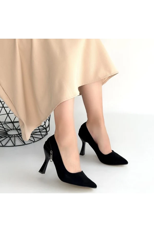 Retta Siyah Süet Topuklu Ayakkabı