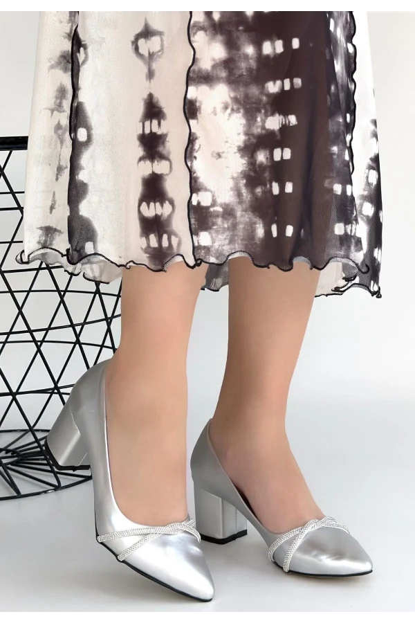Rewin Gümüş Cilt Topuklu Ayakkabı