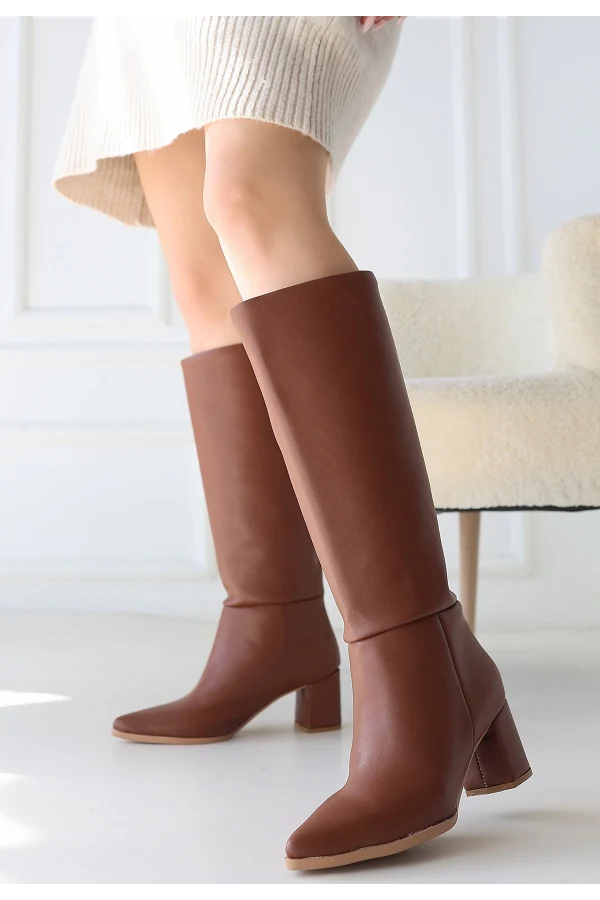 Roksa Taba Cilt Topuklu Çizme
