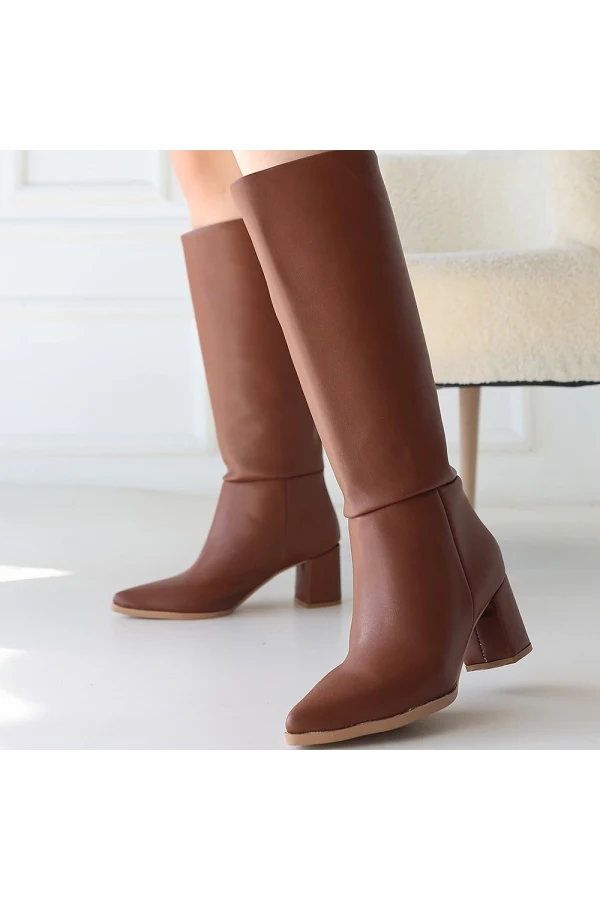 Roksa Taba Cilt Topuklu Çizme