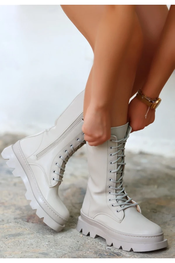 Toir Bej Cilt Bağcıklı Postal