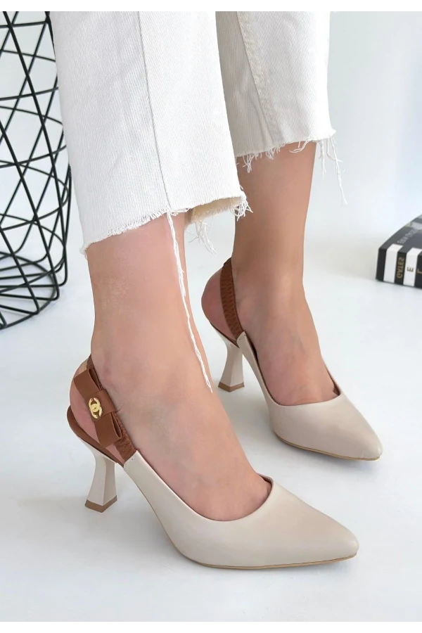 Toran Bej Cilt Topuklu Ayakkabı