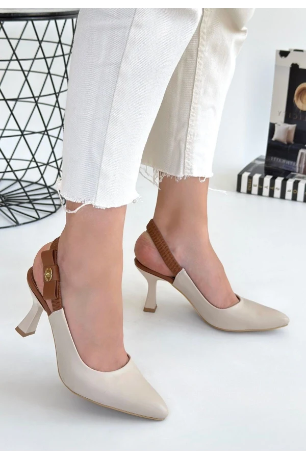 Toran Bej Cilt Topuklu Ayakkabı