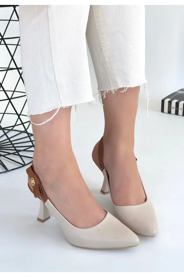 Toran Bej Cilt Topuklu Ayakkabı