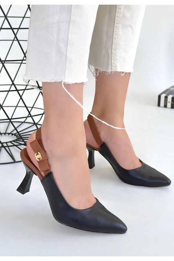 Toran Siyah Cilt Topuklu Ayakkabı