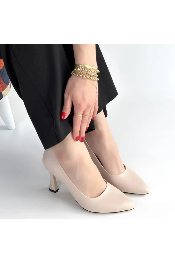 Ulba Bej Cilt Stiletto Ayakkabı