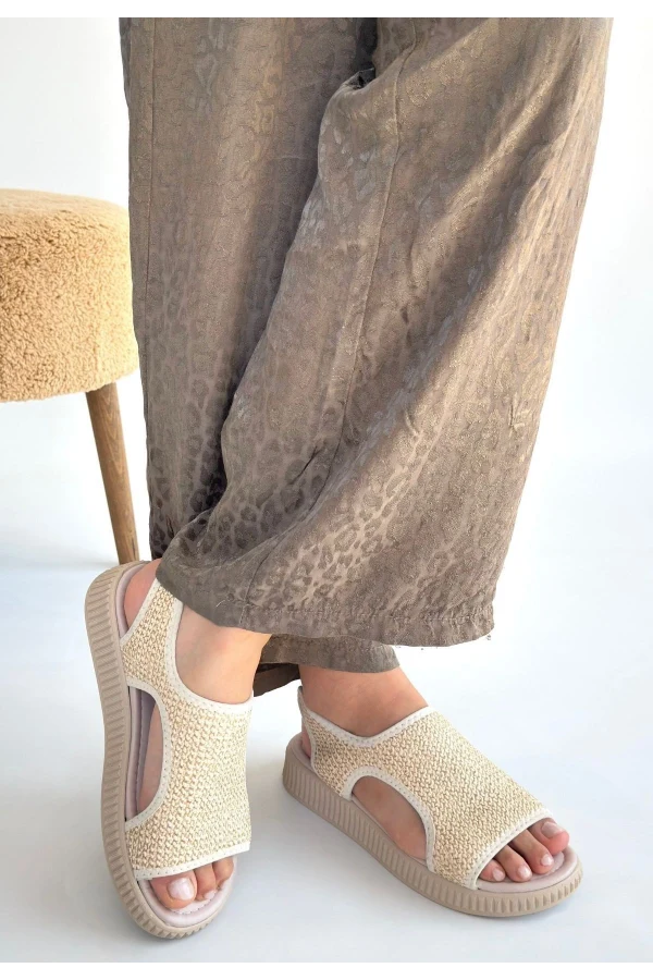 Wayi Bej Hasır Cilt Sandalet