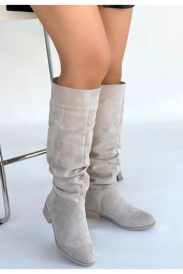 Winda Bej Süet Körüklü Çizme