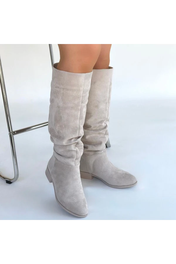 Winda Bej Süet Körüklü Çizme