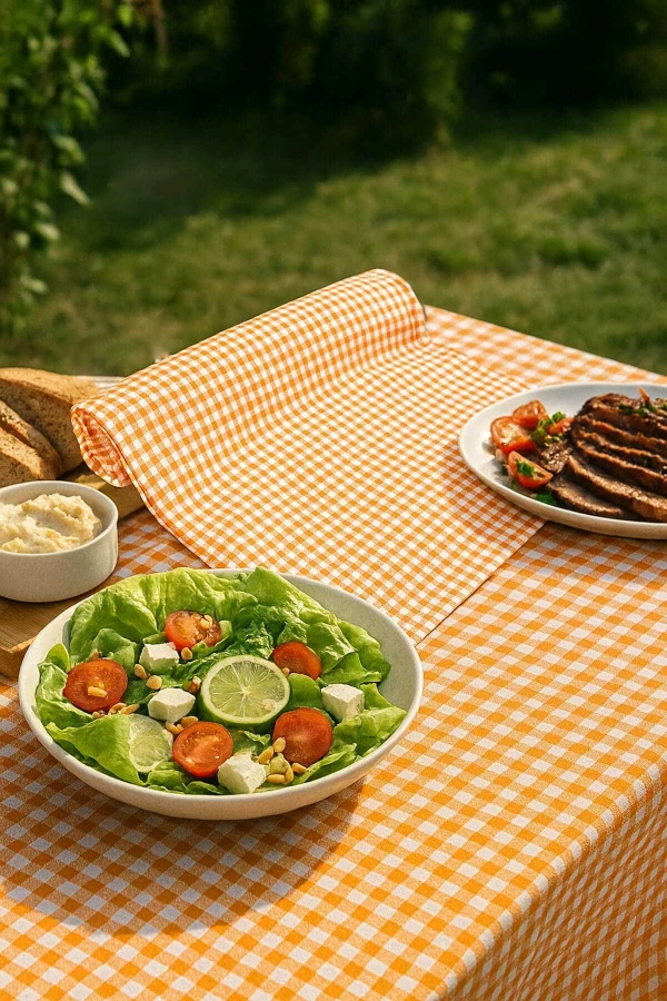 Zefir Desen Sofra Bezi Masa Örtüsü 170 x 170 Cm Turuncu