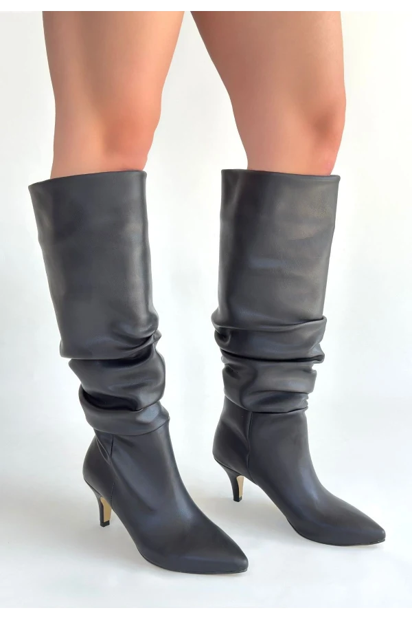 Zelya Siyah Cilt Topuklu Çizme