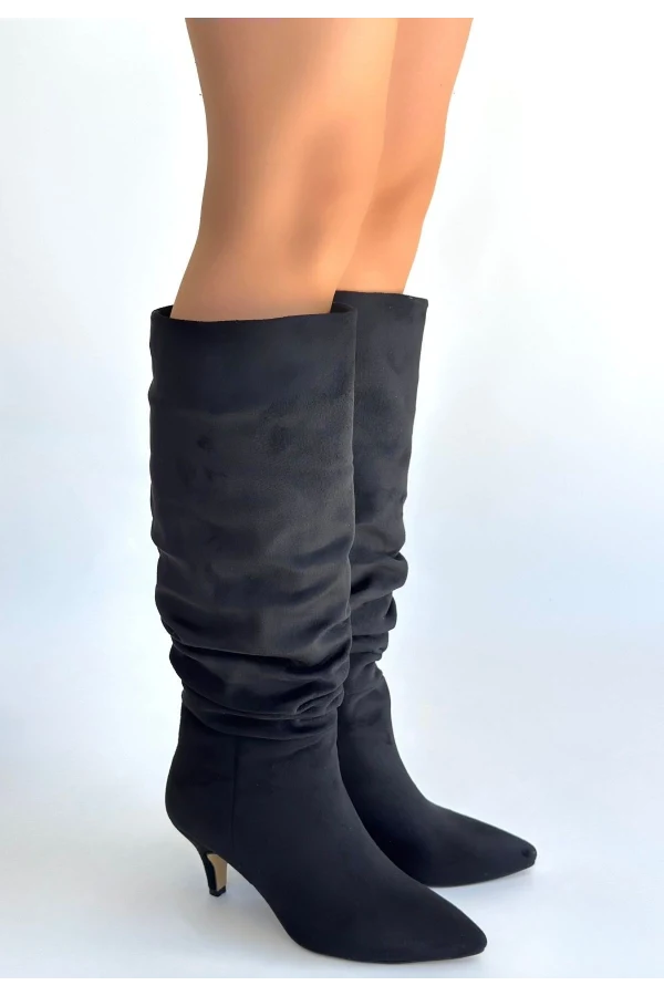 Zelya Siyah Süet Topuklu Çizme