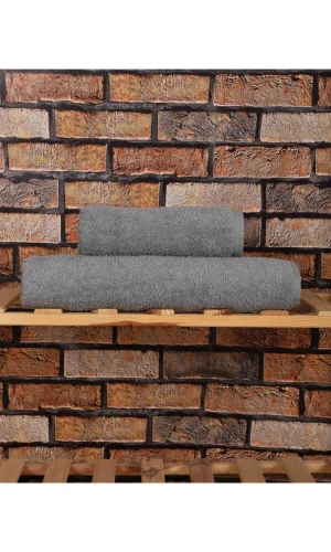 2 Parça %100 Pamuklu Soft Lüx Banyo Havlu Seti Gri