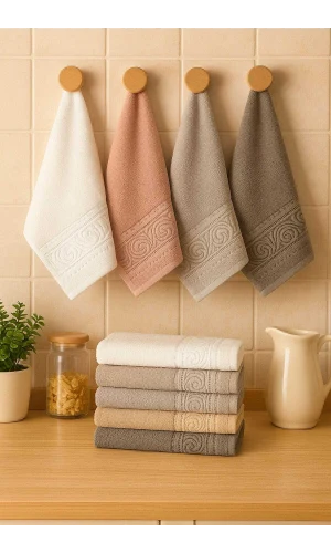 6 Parça Mutfak Havlusu Seti %100 Pamuklu Dalga