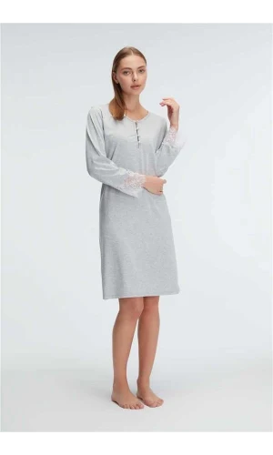 Anıl 11312 Kol V Yaka Kadın Polyester Elastan DÜZ Yazlık Örme Normal Bel Mini Dantel Detaylı Gecelik