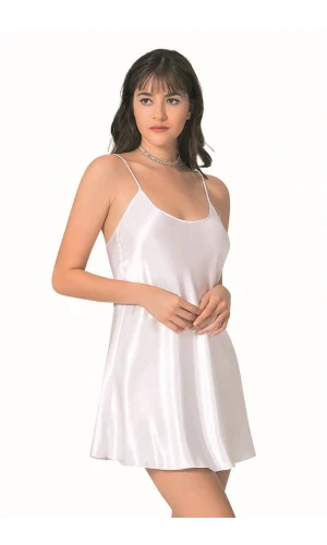 Arias Closet Beyaz Kısa Saten Gecelik
