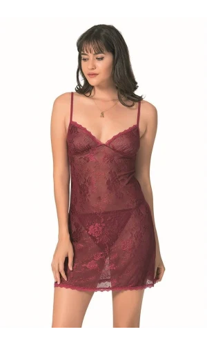 Arias Closet Bordo Kısa Jakarlı Gecelik