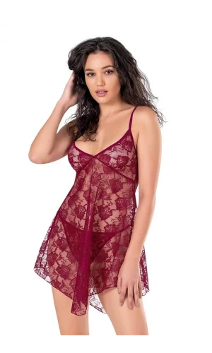 Arias Closet Bordo Kısa Tül Gecelik