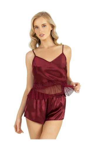 Arias Closet Bordo Saten Şort Takımı 9209
