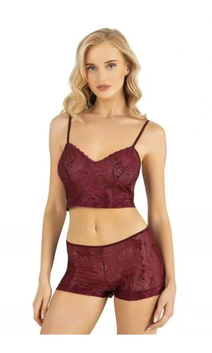 Arias Closet Bordo Saten Şort Takımı 9219