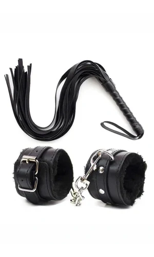 Arias Closet Deri Bileklik Kırbaç Harness Set