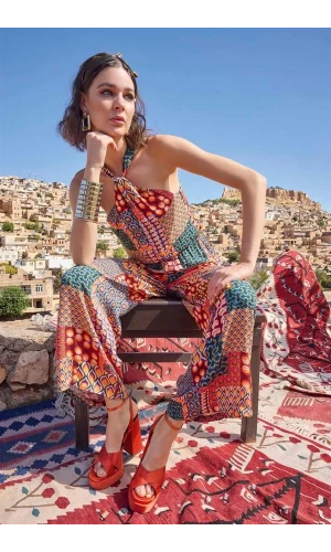 Arias Closet Etnik Desenli Saten Tulum