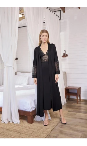 Arias Closet Göğüs ve Sırt Dekolteli Dantelli Sabahlık Takımı
