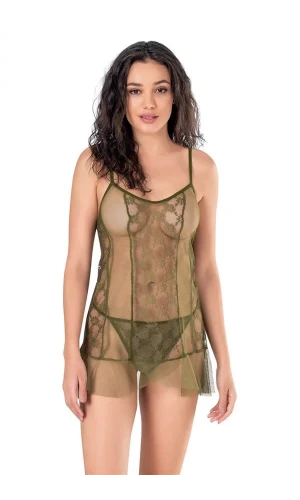 Arias Closet Haki Kısa Tül Gecelik