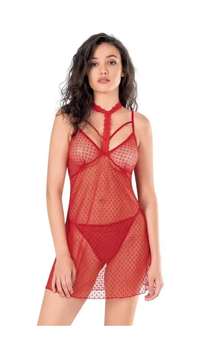 Arias Closet Kırmızı Kısa Tül Gecelik