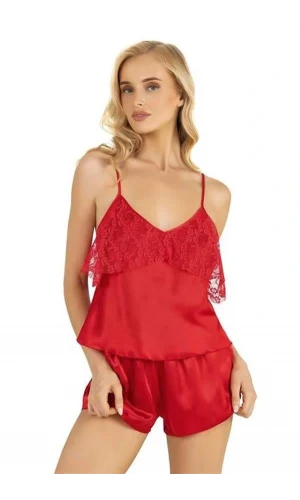 Arias Closet Kırmızı Saten Şort Takımı 9214
