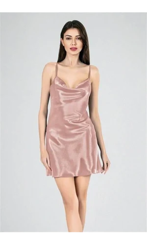 Arias Closet Kısa Gecelik Degaje Yaka Vizon 7740