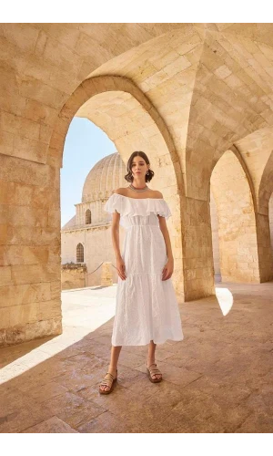 Arias Closet Pamuklu Kayık Yakalı Elbise
