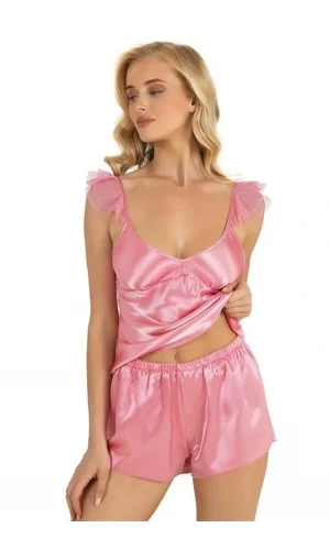 Arias Closet Pembe Saten Şort Takımı 9212