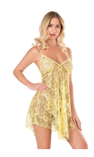 Arias Closet Sarı Kısa Tül Gecelik