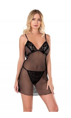 Arias Closet Siyah Kısa File-Tül Gecelik 8124
