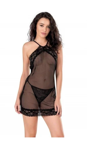 Arias Closet Siyah Kısa File-Tül Gecelik 8132