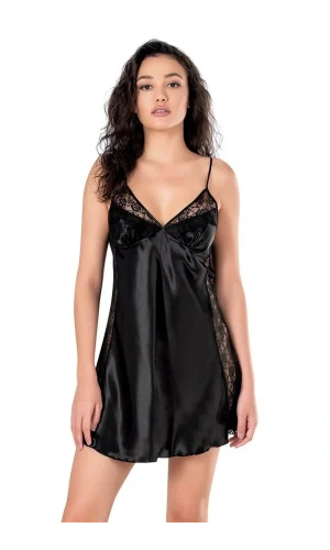 Arias Closet Siyah Kısa Saten Gecelik