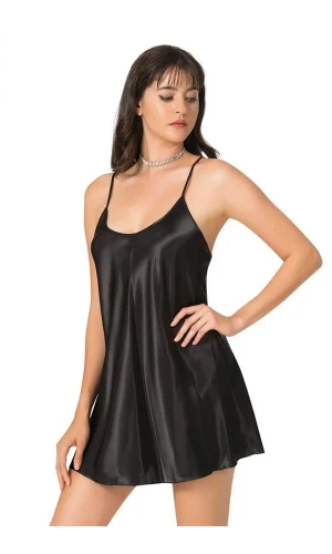 Arias Closet Siyah Kısa Saten Gecelik