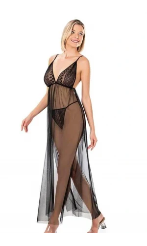 Arias Closet Siyah Kısa Tül Gecelik